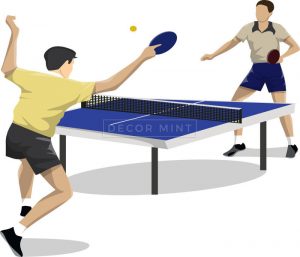 Zdjęcie przedstawiające 2 osoby grające w tenisa stołowego.
