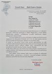 List gratulacyjny z okazji 40-lecia SP-13 w Żorach - Na białym tle czarny napis, na dole pieczęci i podpisy przedstawicieli instytucji- 