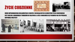 Czarno-białe zdjęcia kolejek ludzi do sklepów mięsnych w czasach PRL wyświetlane w prezentacji multimedialnej
